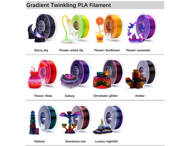 Gradient Silky PLA - Pure, Passionate, Rainbow, Candy и другие